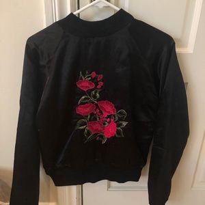 LF Rose Embellished Black Bomber Jacket